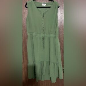 Terra & sky plus size 1x green sleeveless dress with front buttons & waist tie